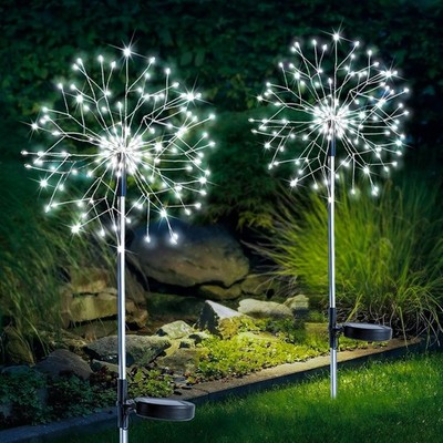 2 Pack Solar Firework Lights Outdoor Waterproof 150 LED Warm White Garden Lamp