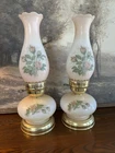 Vintage Hurricane Table Lamp Pair  16” Milk Glass Mid-Century Boudoir Style