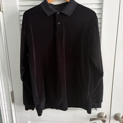 Pierre Cardin Velour Pullover Polo Shirt Black Men's M Long Sleeve