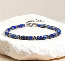 Natural Lapis Lazuli Hematite Dainty Bracelet Healing Crystal Gifts for Men
