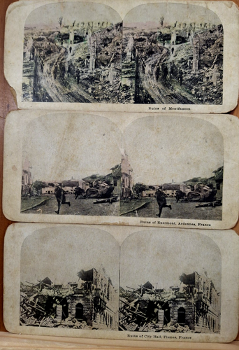 Antique Lot Of 3 Stereoscope WW1 Depicting French Ruins - Afbeelding 1 van 5
