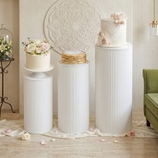 3Pcs Round Cylinder Pedestal Stand for Wedding Party Display Stand Decor White