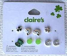 St. Patrick's Day Earrings 3 Pair Claire s Pierced Post Stud Rainbows Horseshoes