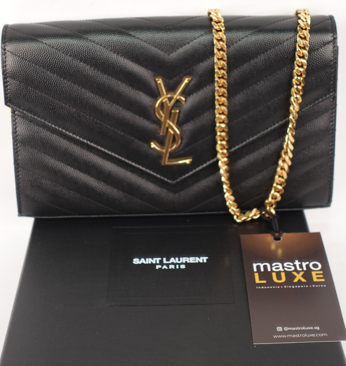 Yves Saint Laurent 377828 Black Leather Cassandre Matelasse Yves Saint Laurent 377828 Black Leather Cassandre Matelasse