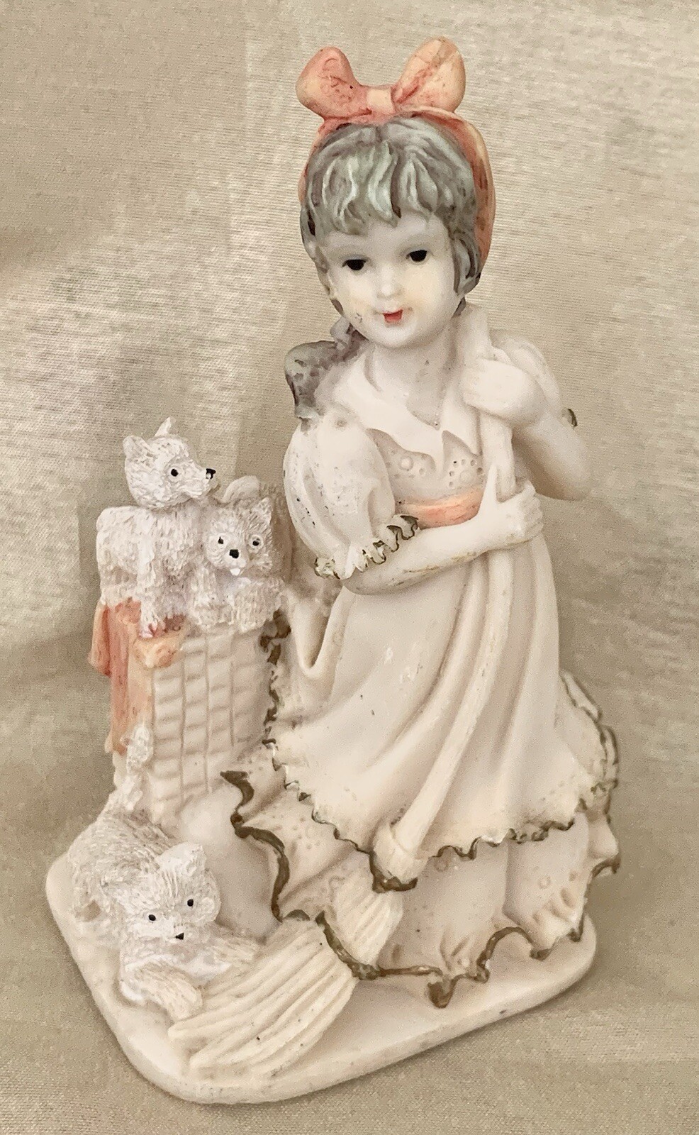 Vintage Resin Little Girl Sweeping Figurine