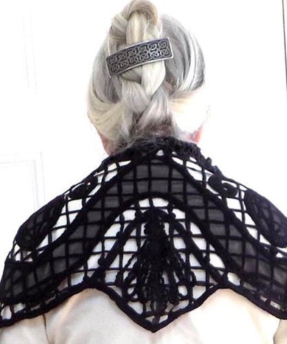 Bufanda larga victoriana de luto lappet cinta negra tela transparente - Imagen 3 de 8