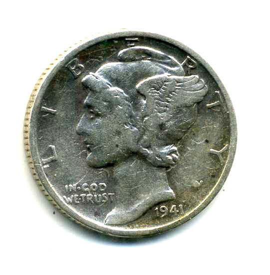 1941 P Mercury Head Dime 90% .900 Silver US 10 Cent U.S American 10c Coin #7915