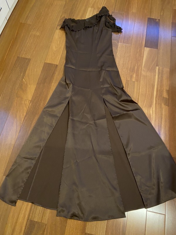 Teen Junior Brown Long chocolate Dress S M evening Party Prom Wedding Holidays
