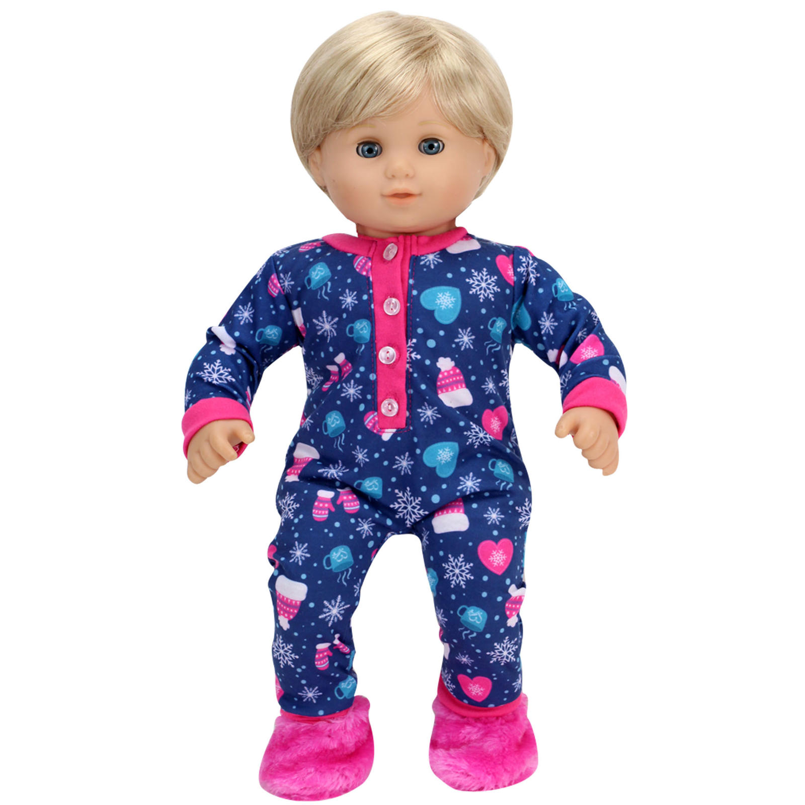 Sophias 15&rdquo; Baby Dolls Hot Cocoa Pajama  with Fuzzy Slippers Navy Hot Pink