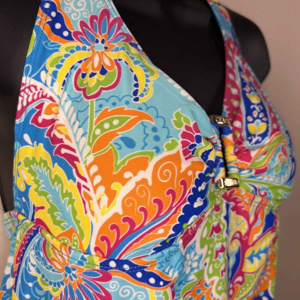 Size 8 Chaps Colorful Swim Top Tank Sleeveless Lined Boho Bohemian - Image 4 of 4