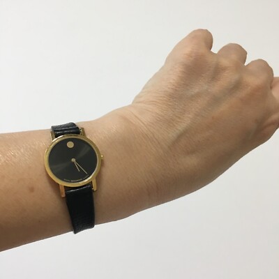 MOVADO 90's Vintage Ladies Watch Swiss Quartz Black Lizard