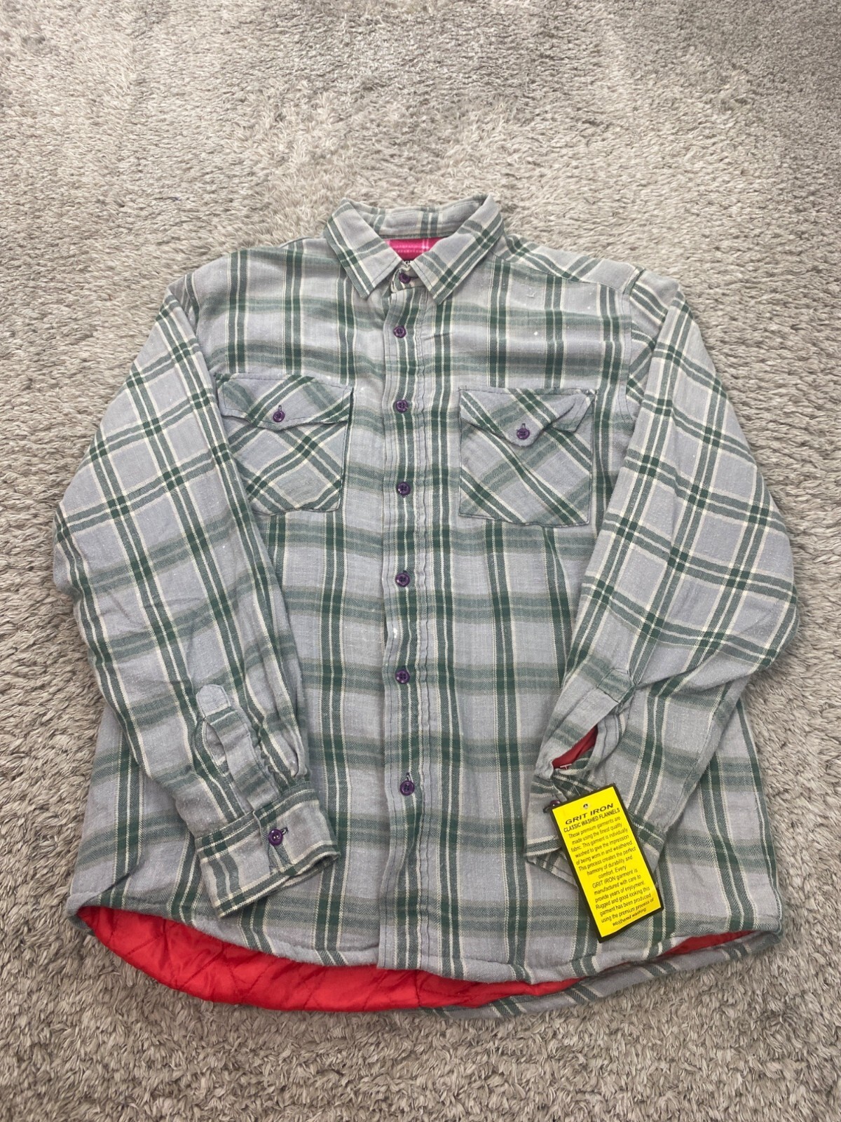 Grit Iron Work Wear Jacket Mens Medium Gray Plaid Fleece Lined Quilt Shacket NWT