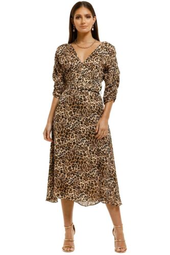 Nicholas Gathered Sleeve Dress in Leopard Size AU 12 - Picture 1 of 8