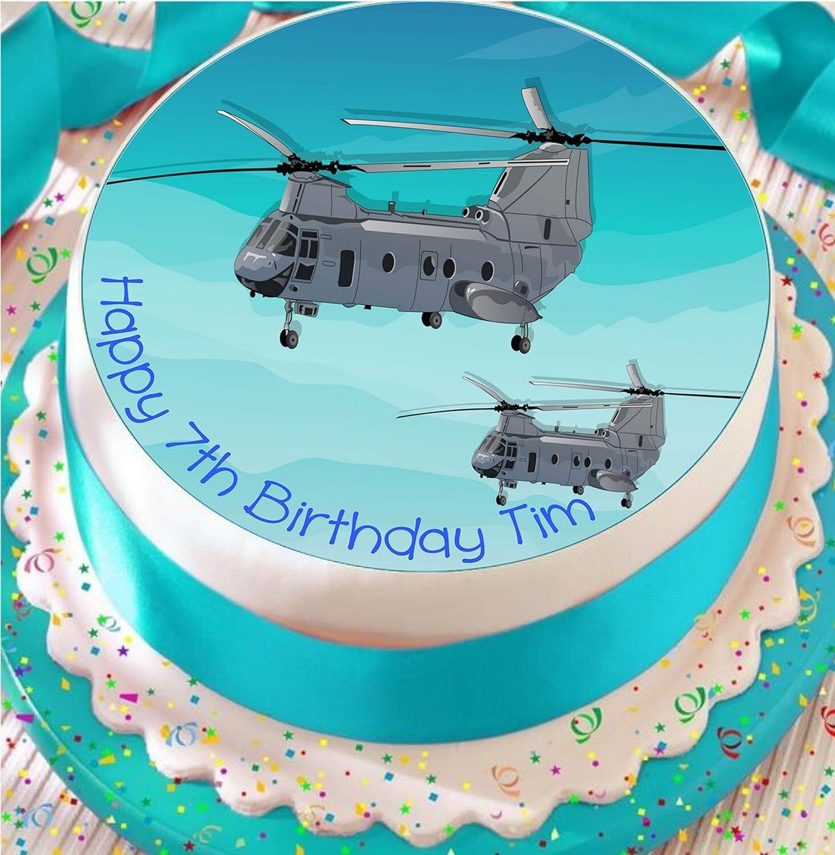 Army/RAF Chinook Helicopters 19 cm Round Personalised Cake Topper Decoration
