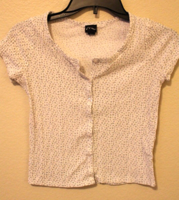 Target Art Class Girl's Size L 10- 12 White & Light Blue Floral Print Shirt Top