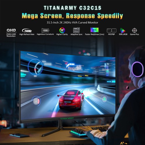 TITAN ARMY 31.5''Curved PC Gaming Monitor 240Hz 2560*1440 HVA Fast Panel 350nit - Bild 6 von 18