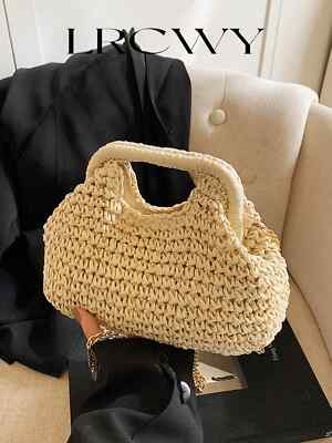 Fashionable Straw Woven Handbag Elegant Summer Vacation Travel Beach Tote Purse