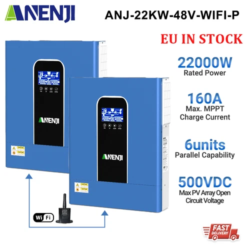 22000W Hybrid On/Off-Grid Solar Inverter 2*MPPT 160A 230VAC 500V Pure Sine Wave