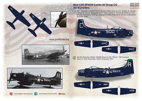 Print Scale 72-432 Decal 1:72 Blue CAG SPADS. Carrier Air Group CO AD Skyraiders - Bild 20 von 24