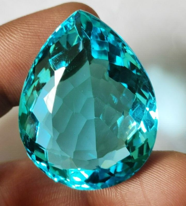 Large Swiss Blue Topaz Pear Faceted Cut Loose Gemstone