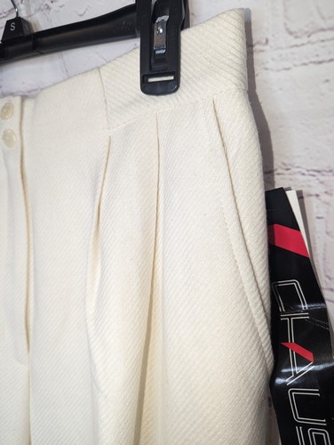 Vintage Chaus Women's Winter White Dress Pants Pleated Wool Blend Pockets Sz 12 - Picture 3 of 9