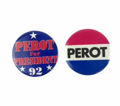 2 Vintage 1992 Ross Perot For President Pinback Buttons 2'' Reform Party Politics