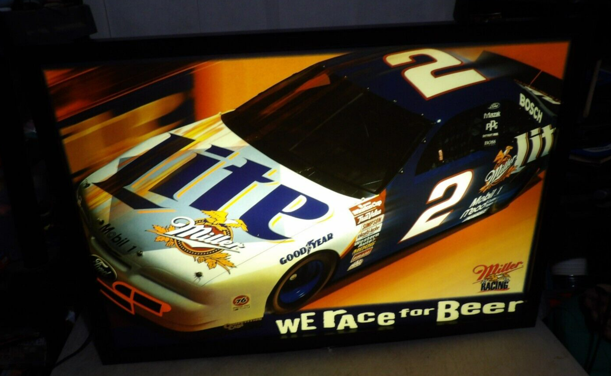 Large Vintage 1997 Miller Lite Beer NASCAR Racing Rusty Wallace #2