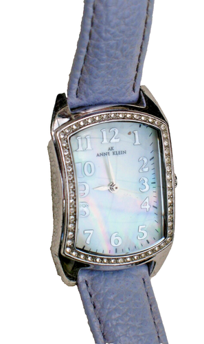 Anne Klein ladies watch purple leather bnd diamond accent around rectangle bezel - Picture 3 of 12