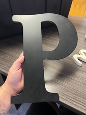 black wooden letter "P" wall decor 12X9in