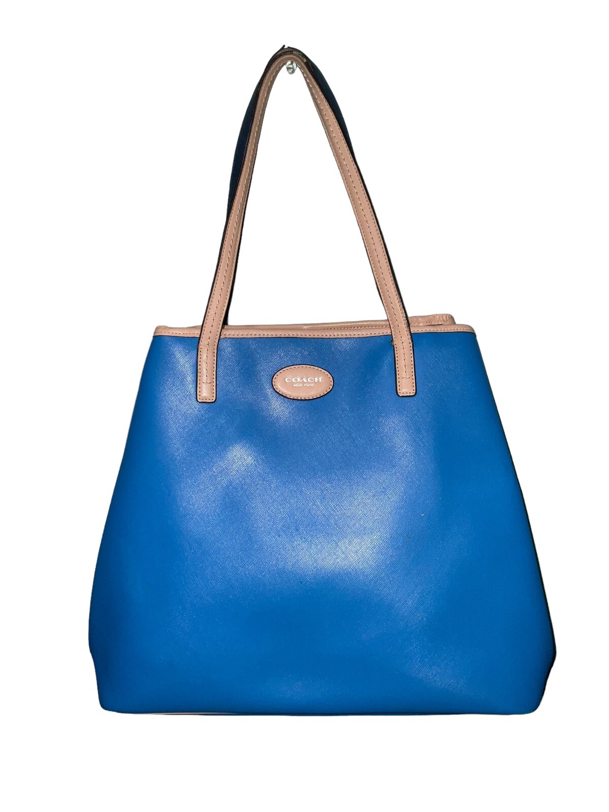 Coach Crossgrain Leather Tote Large Handbag Purse Blue Gem