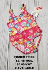 INFANT GIRLS SZ. 18 MOS. NWT PINK FLOWERED ONE PIECE SWIMSUIT W/TULLE RUFFLE