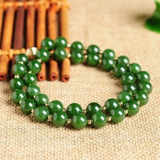 Natural 8mm Green Jade Round Gemstone Beads Necklace 18'' AAA 