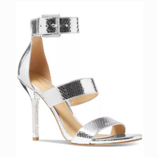 MICHAEL MICHAEL KORS AMAL HEELED SANDALS IN SILVER NWOB WOMEN'S SIZE 7.5