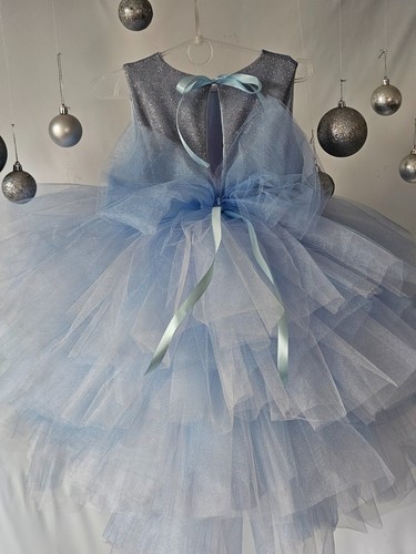 dress for a girl for Christmas blue snowflake - Picture 3 of 7