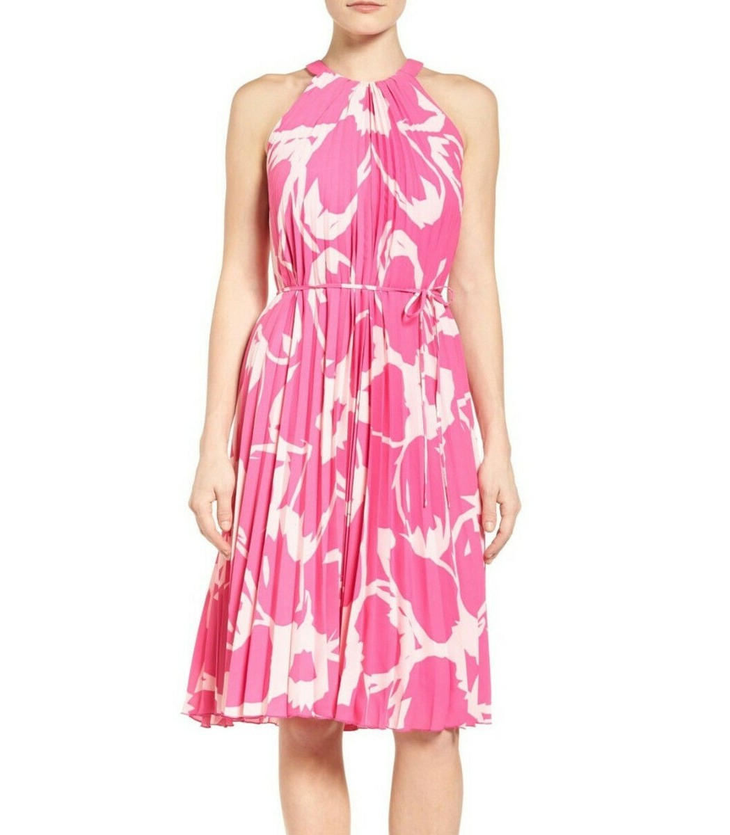 vince camuto printed a line dress Squire Brown Rib Knit Crew Neck Long Sleeve A-Line Dress
