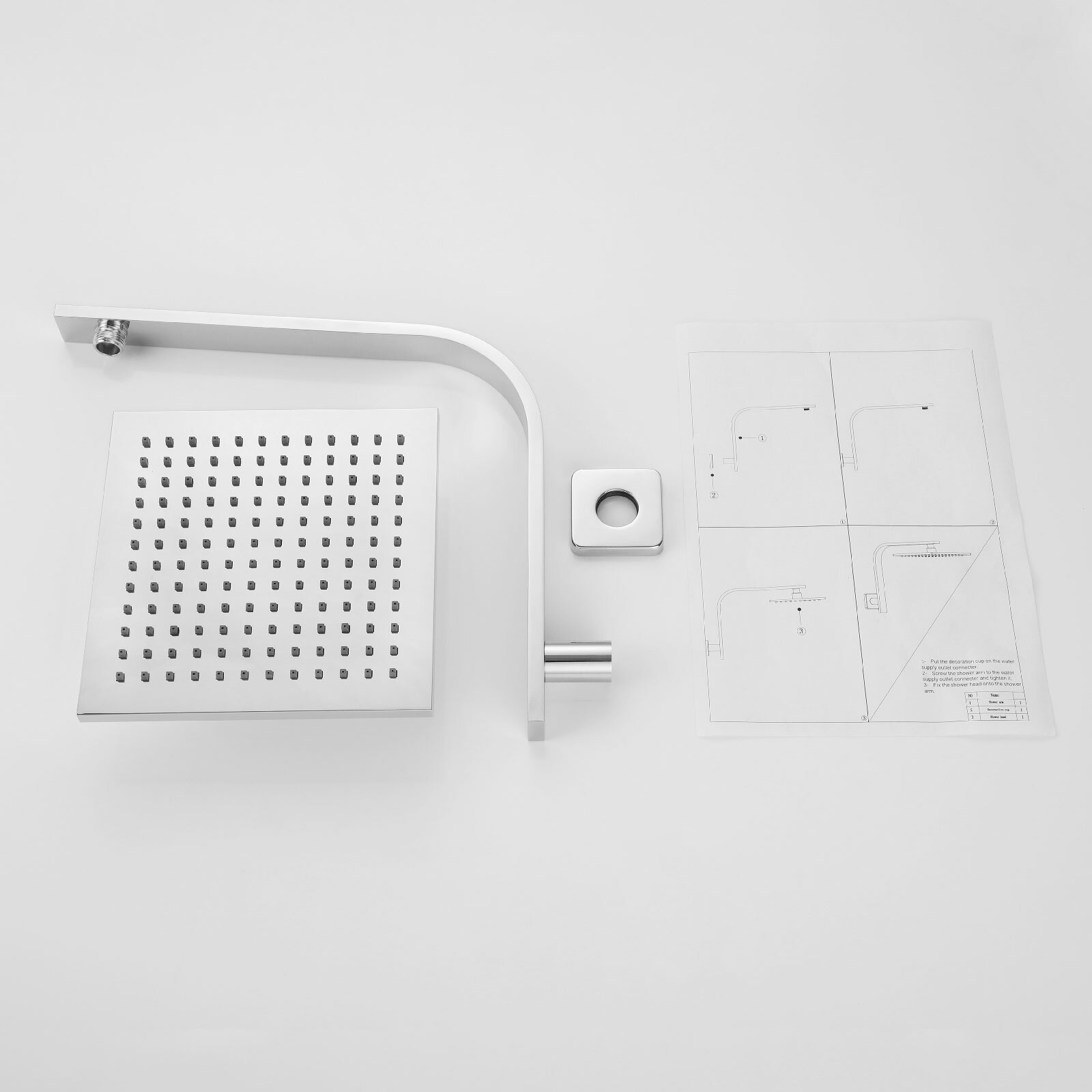 WELS Gooseneck Shower Arm with 8" Rain Shower Head Set Square Chrome