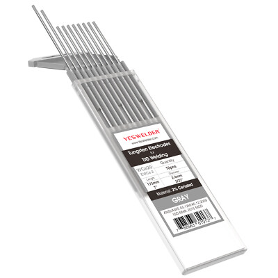 10pk TIG Welding Tungsten Electrode, 2% Ceriated .040''-5/32''x7''(Gray, EWCe-2)