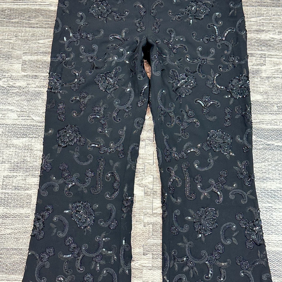 Pantalones fluidos bordados cintura con cuentas bota negra ESCADA talla 42 EE. UU. 12 ¿DE COLECCIÓN? Foto 3 de 4