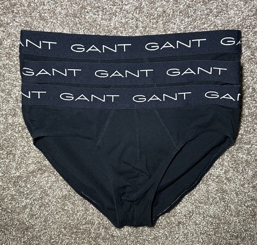 GANT Men’s Briefs Basic Hip Black Logo 3 Pack Cotton Regular Fit Size M NEW