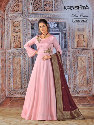 Yellow Haldi Function Wear Bridal Yellow Color Flared Gown With Pink Dupata Suit
