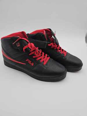 Mens Fila Mid High Top Casual Athletic Shoes Size 13 Black Red Trim
