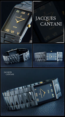Montre Bracelet Jacques Cantani Novado JC-530 - Boîtier Tonneau Noir, Bracelet Acier Inox Argenté, Quartz, 30m Résistance à L'eau, Neuve Avec étiquettes
