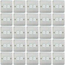 25 x Deta 1904CHW Light Switches 2 Gang 2 Way 10Amp Polished Chrome/White Insert