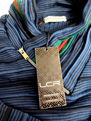 LCR Black Edition NEW Men L Premium Knit Navy Blue Long Sleeve Sweater Cowl Zip - Picture 11 of 15