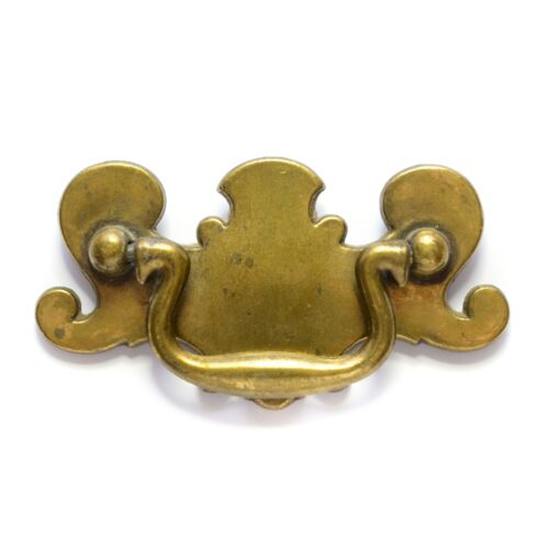 Vintage Chippendale Drop Bale Pull Brass Tone Dresser Drawer Plate Handle Eagle