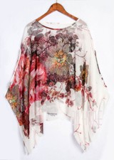 UK 16-22 SUMMER LADIES SEMI SHEER CHIFFON BATWING SLEEVE PRINT KAFTAN TUNIC TOPS