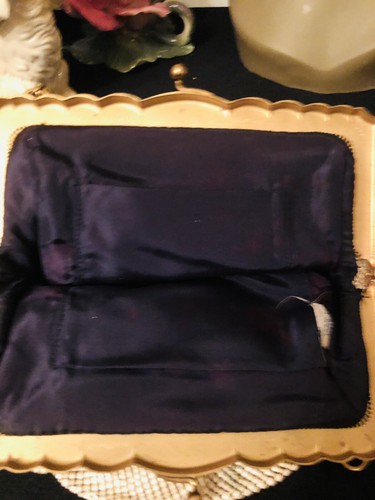 Vtg Whiting & Davis metal mesh purse Clutch Handbag white Gold Homecoming - Picture 5 of 9