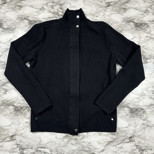 Lauren Ralph Lauren Sweatshirt Womens Size M Black Full-Zip & Snap ZipPocketsEUC - Picture 1 of 11