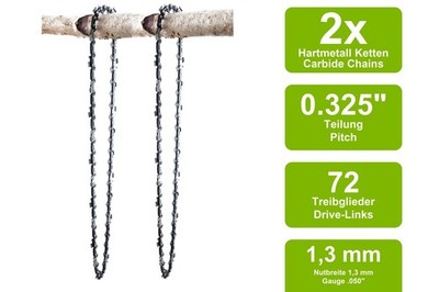 2 Hartmetall Sägeketten passend für Homelite EZAuto | 45cm 0.325 72TG 1,3mm