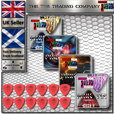 The TEB Plektrum Dose: Zinn + 12 Dunlop Tortex - rot 0,50 mm - Gitarren-Plektren - UK
